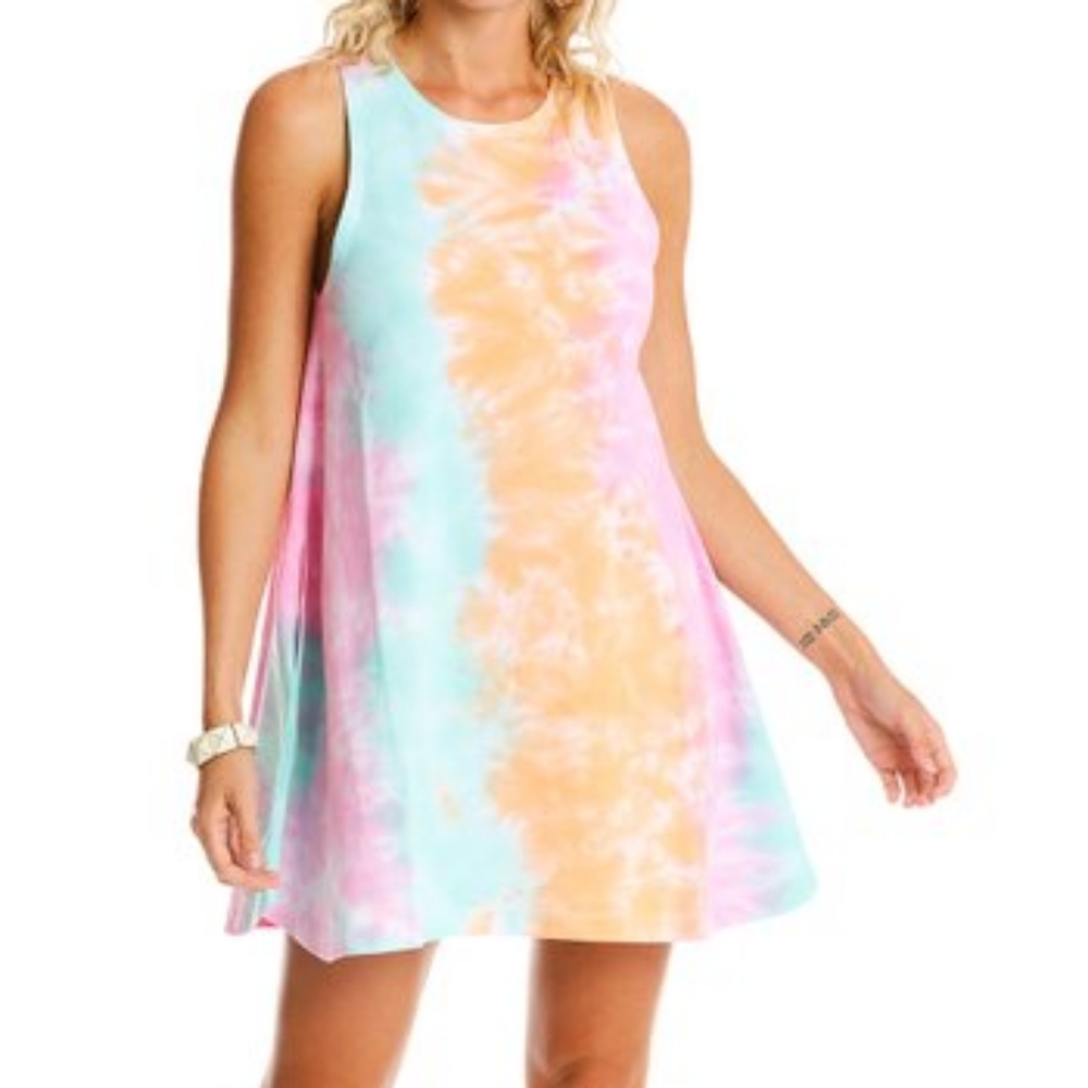 LAGACI Rainbow Sorbet Tie Dyed Pocket Shift …